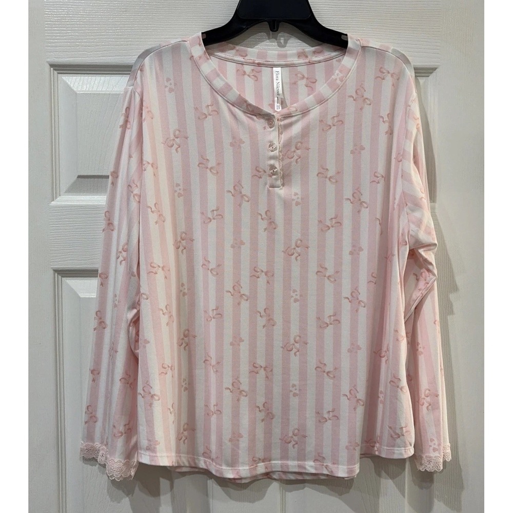 Flora Nikrooz Pajama Set Women XL 14-16 Pink White 2-Piece Top & Pants Sleepwear - Picture 4 of 15